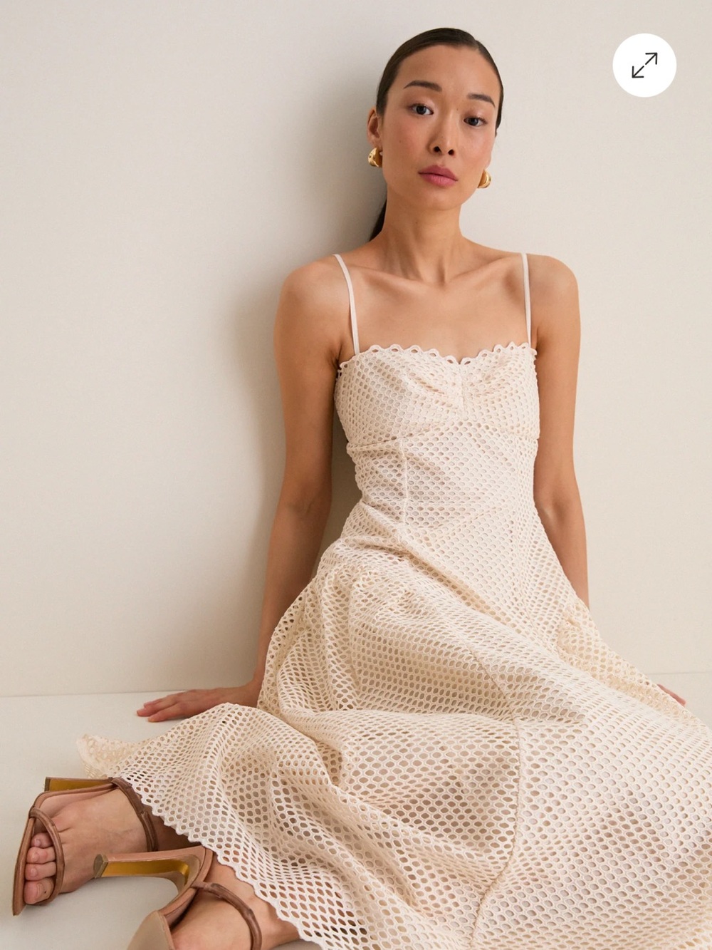 Ulla Johnson Cream Eyelet Spaghetti-Strap Midi Dress - Picture 2 of 6